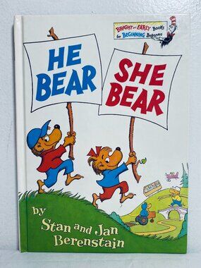 VNTG Berenstain Bears "He Bear She Bear" HC 1974 Bright & Early Books Wipe-Clean